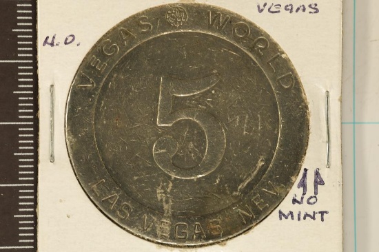 $5 METAL CASINO GAMING TOKEN VEGAS WORLD