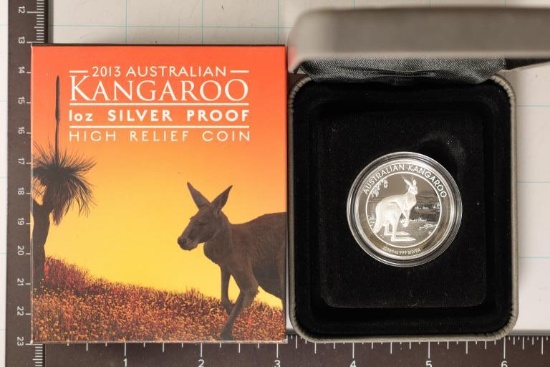 2013 HIGH RELIEF PROOF 1 OZ. SILVER KANGAROO FROM