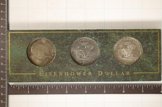 3-IKE DOLLARS MOUNTED IN STONE DISPLAY: 1972-P & D