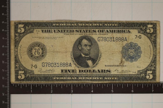 1914 US $5 LARGE SIZE FEDERAL RESERVE NOTE