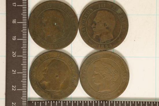 1853-A, 54-W, 55-BB & 1896-A FRANCE 10 CENTIMES