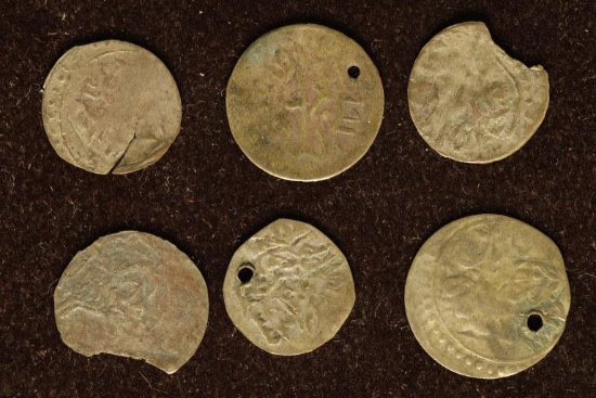 6 SILVER DIME SIZED OTTOMAN EMPIRE PARA COINS:
