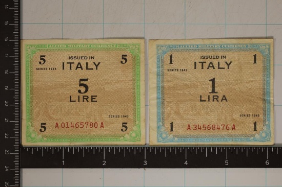 2-ITALY MILITARY PAYMENT CERTIFICATES: 1 & 5 LIRA