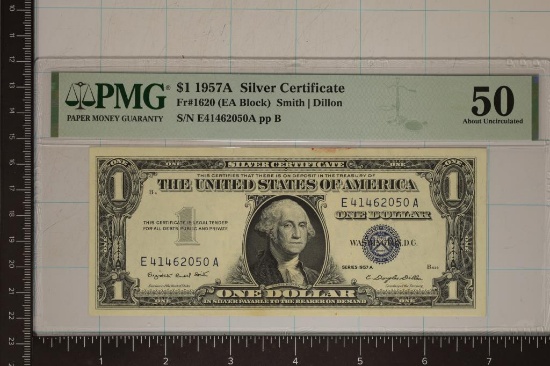1957-A US $1 SILVER CERTIFICATE PMG ABOUT UNC 50