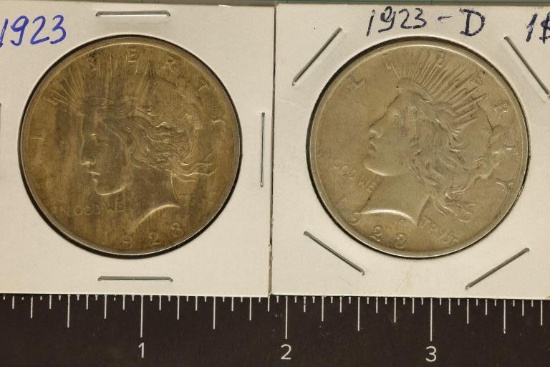 1923 UNC & 1923-D AU PEACE SILVER DOLLARS
