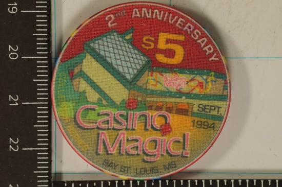 $5 CASINO MAGIC CASINO CHIP 1994 2ND ANNIVERSARY