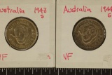 1943-S & 1944-S AUSTRALIA SILVER 1 SHILLINGS .336