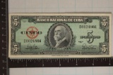 1960 CUBA 5 PESO CRISP AU BILL