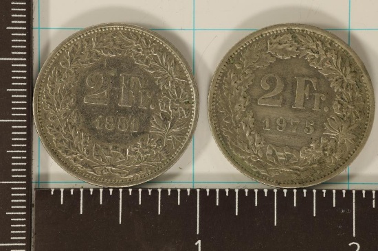 1975 & 1981 SWITZERLAND 2 FRANCS