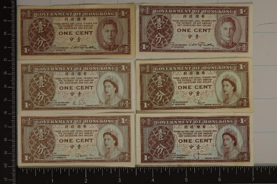 2-1945 & 4-1961 HOGN KONG 1 CENT BILLS. 4 ARE