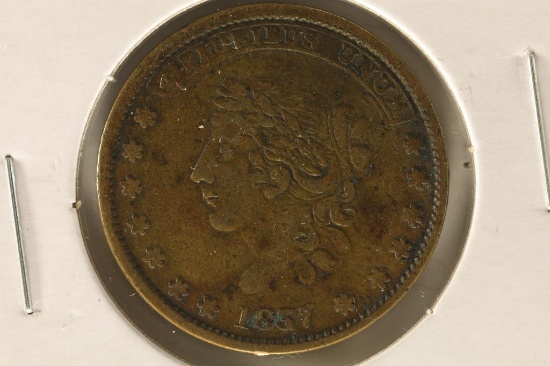 1857 HARD TIMES TOKEN "MILLIONS FOR DEFENSE, NOT