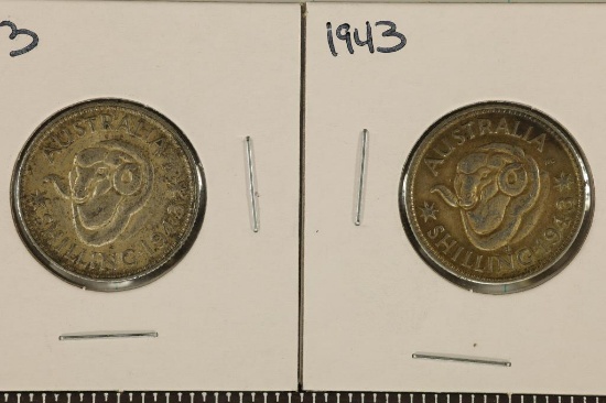 2-1943 AUSTRALIA SILVER 1 SHILLINGS .336 OZ ASW