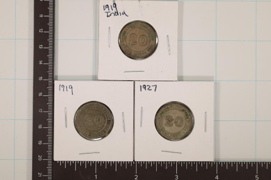 2-1919 & 1927 INDIA SILVER 20 CENT