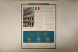 ITALY 5 COIN BU SET ON LARGE INFORMATIONAL CARD