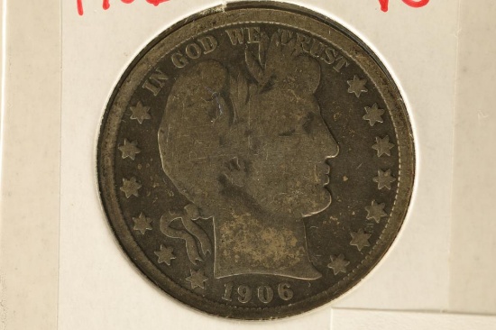 1906 SILVER BARBER HALF DOLLAR VERY GOOD