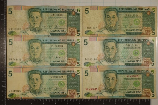 6-1987 PHILIPPINES 5 PISO COLORIZED BILLS