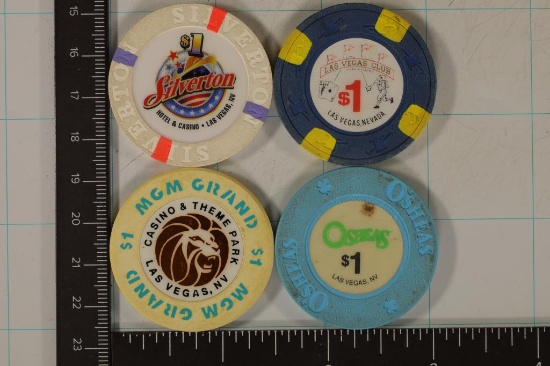 4-$1 PLASTIC CASINO CHIPS: SILVERTON, LAS VEGAS