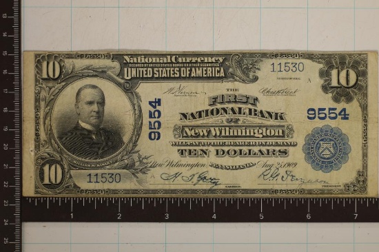 1909 US $10 NATIONAL CURRENCY LARGE SIZE BILL