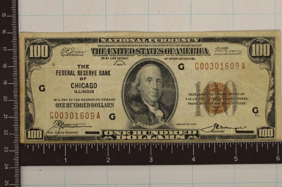 1929 US $100 NATIONAL CURRENCY, BROWN SEAL