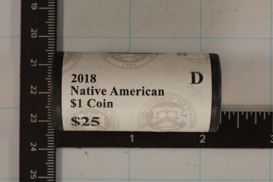 SOLID DATE $25 ROLL OF 2018-D NATIVE AMERICAN BU