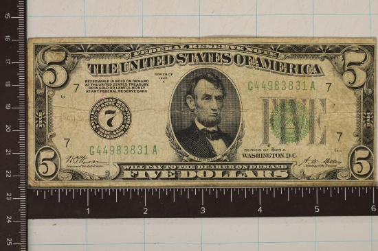 1928-A US $5 FRN. GREEN SEAL VALUE UPWARDS OF $40
