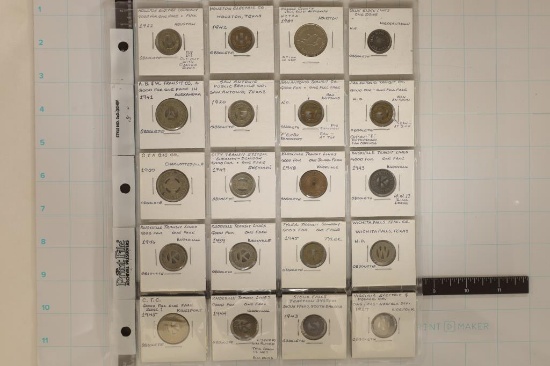 20 ASSORTED METAL TRANSPORTATION TOKENS: 1920-