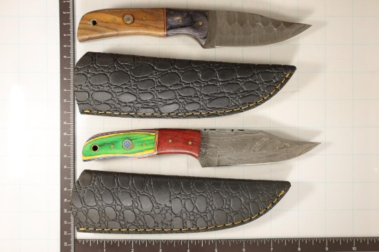 2 DAMASCUS STEEL FIXED BLADE KNIVES: 8" & 8.25"