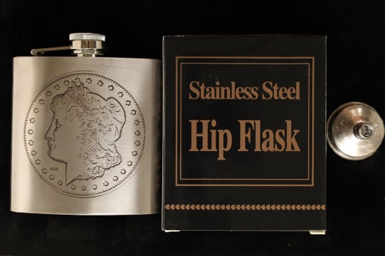 6 OZ. STAINLESS STEEL HIP FLASK WITH MORGAN $