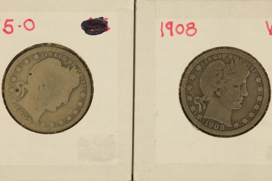 1895-O & 1908 VG SILVER BARBER QUARTERS
