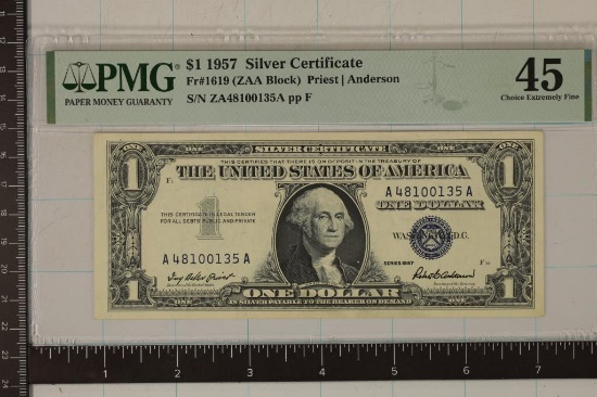 1957 US $1 SILVER CERT. PMG 45 CHOICE EXTREMELY