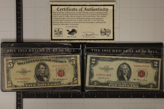 RED SEAL BILL SET FEATURES A 1953 US $2 RED SEAL &