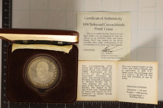 1974 TURKS AND CAICOS ISLANDS PROOF 20 CROWN