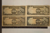 4 JAPANESE GOVERNMENT 100 PESO INVASION CURRENCY