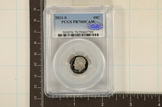 2011-S ROOSEVELT DIME PCGS PR70 DCAM QA STICKER