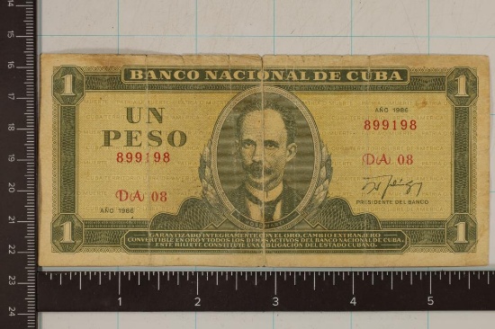 1986 CUBA 1 PESO BILL WITH JOSE MARTI ON THE FRONT