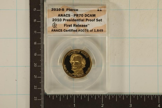 2010-S US PIERCE PRESIDENTIAL DOLLAR ANACS PR70