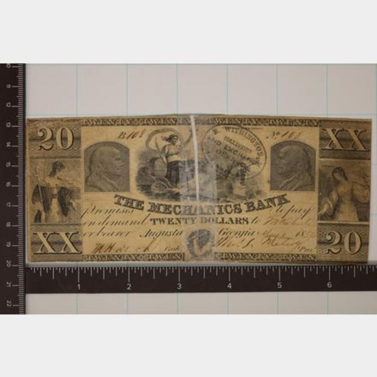 1850 THE MECHANICS BANK $20 OBSOLETE BANK NOTE