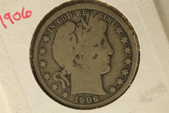 1906 SILVER BARBER HALF DOLLAR VERY GOOD