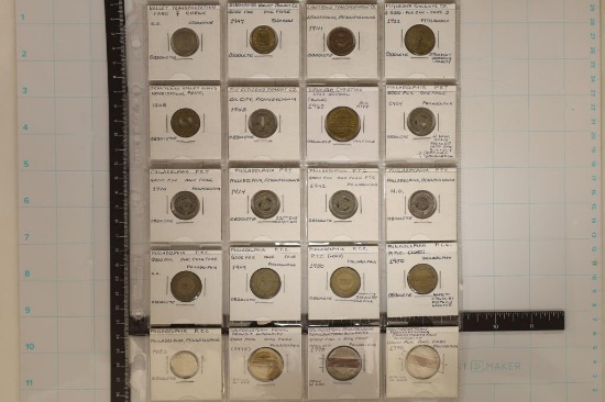20 ASSORTED METAL TRANSPORTATION TOKENS FROM