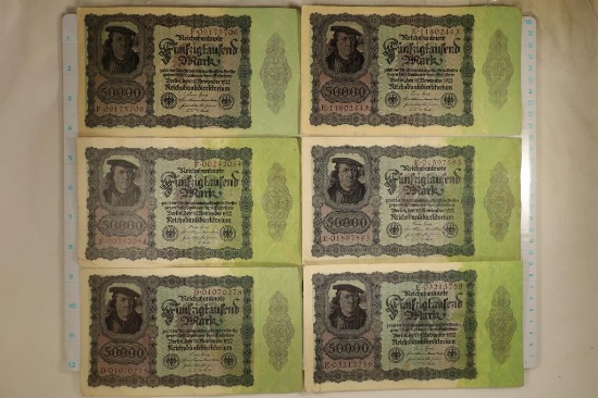 6-1922 GERMAN 50,000 MARK BILLS LARGER THAN TODAYS