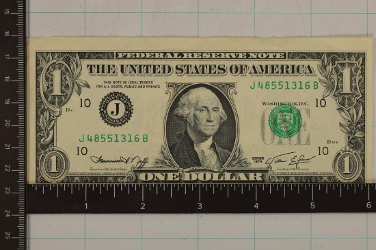 ERROR 1974 MISCUT US $1 FRN CRISP UNC