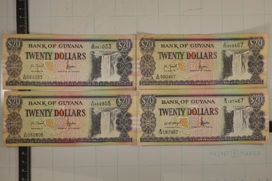 BANK OF GUYANA COLORIZED $20 BILLS ALL CRISP WITH