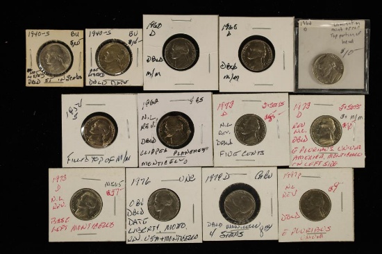 ERRORS-13 JEFFERSON NICKEL UNC/BU ERROR COINS