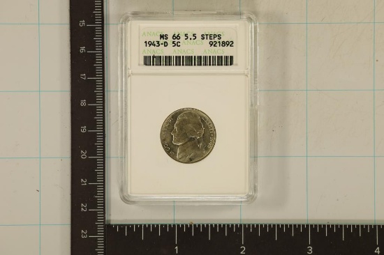 1943-D 35% SILVER JEFFERSON WAR NICKEL ANACS MS66