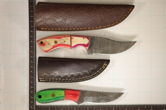 2 DAMASCUS STEEL FIXED BLADE KNIVES: 7.75" & 6.75"