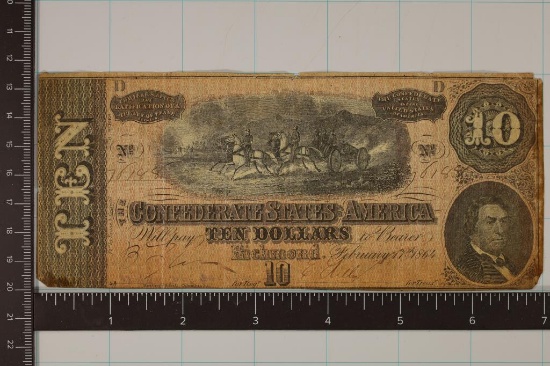 1864 CONFEDERATE STATES OF AMERICA $10 BANK NOTE