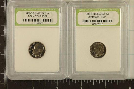 2 PROOF ROOSEVELT DIMES  BOTH ARE GEM UNC: 1982S,