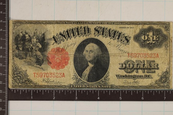 1917 US LARGE SIZE RED SEAL $1 BILL FULLY INTACT