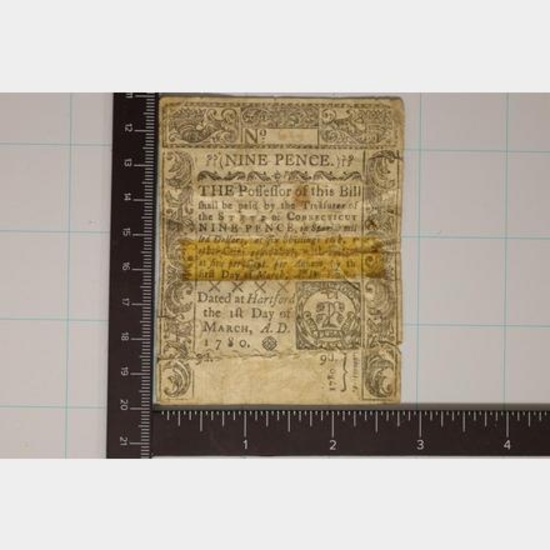 CONTINENTAL CURRENCY 1780 HARTFORD 9 PENCE