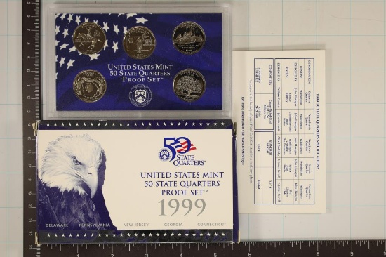 1999 US 50 STATE QUARTERS PROOF SET WITH BOX &